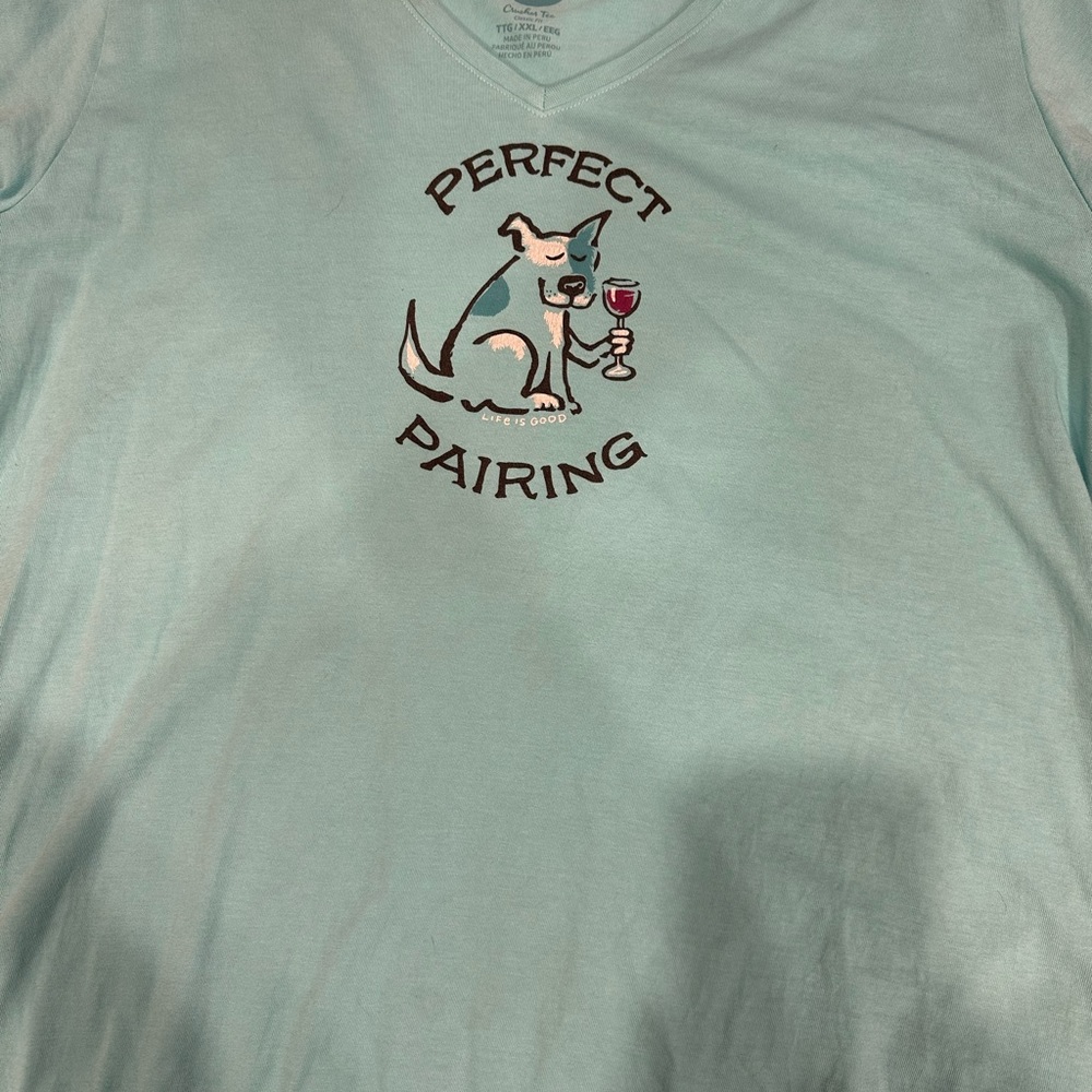 EUC Life Is Good Turquoise V-Neck Tee Size-XXL
